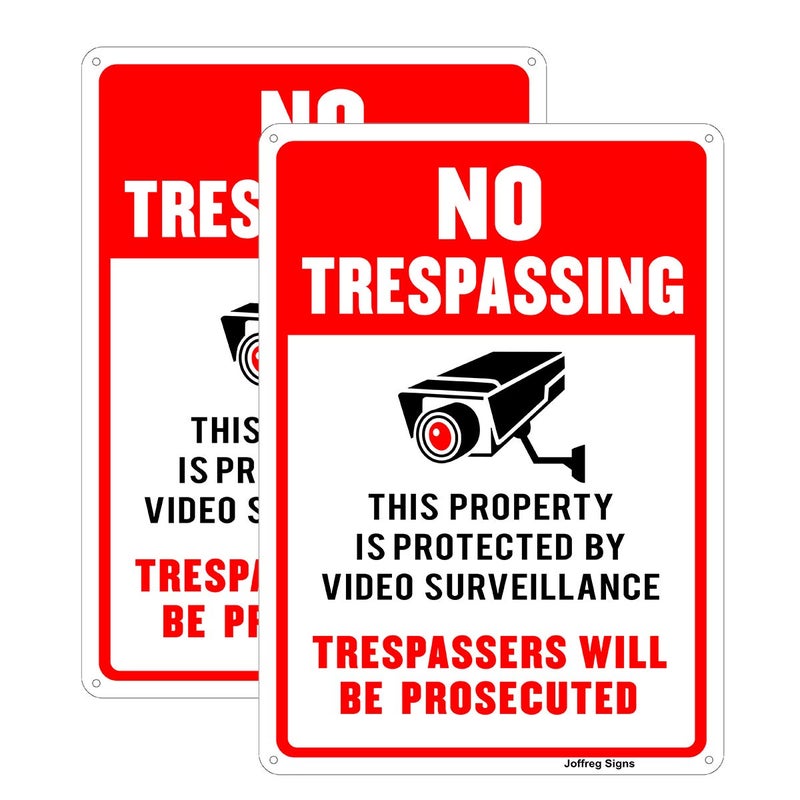 Joffreg Video Surveillance No Trespassing Sign, CCTV Security Camera,14 x 10 Inches,Reflective Aluminum,UV Printed,Weather Resistant,Waterproof,Durable Ink,Easy to Mount,Indoor Or Outdoor Use,2 Pack - Image 1